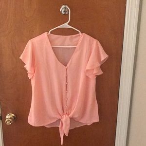 Frilly pink tie waist fashion top